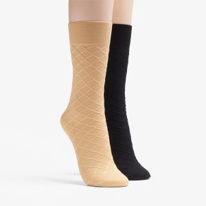 Womens Textured Trouser Black/ Tan Socks