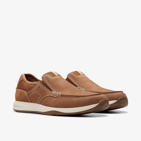 Mens Sailview Step Light Tan Nubuck Slip-On Boat Shoes - Image 5