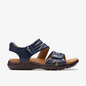 Women's Kitly Ave Navy Leather Flat Sandals