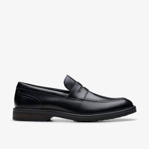 Mens Aldwin Step Black Leather Loafer Shoes