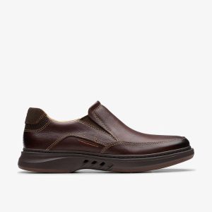 Mens Un Briley Step Mahogany Leather Loafer Shoes| Clarks