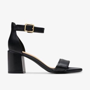 Women's Ezoria Mae Black Leather Heeled Sandals