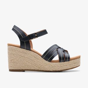 Women's Sabina Strap Black Leather Wedges
