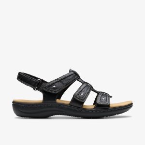 Womens Laurieann Ivy Black Leather Flat Sandals