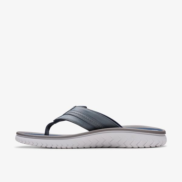 Mens Wesley Sun Navy Leather Flip Flop - Image 2