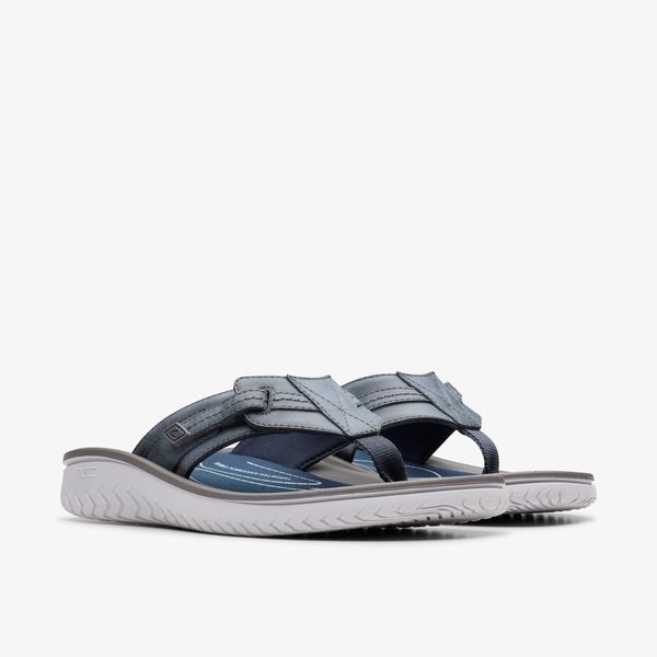 Mens Wesley Sun Navy Leather Flip Flop - Image 4
