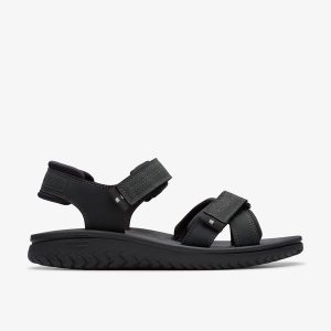 Mens Wesley Shore Black Leather Sandals