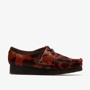 Womens Wallabee. Brown Cow Print Wallabees