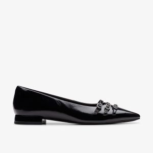 Women's Sensa15 Strap Black Leather Ballet Flats