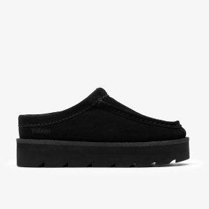 Womens Meare Mule. Black Suede Warmlined Wallabees
