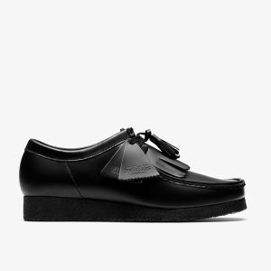 Mens Black Hi Shine Leather Wallabees