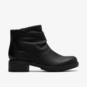 Womens Hearth Sofia Black Leather Ankle Boots