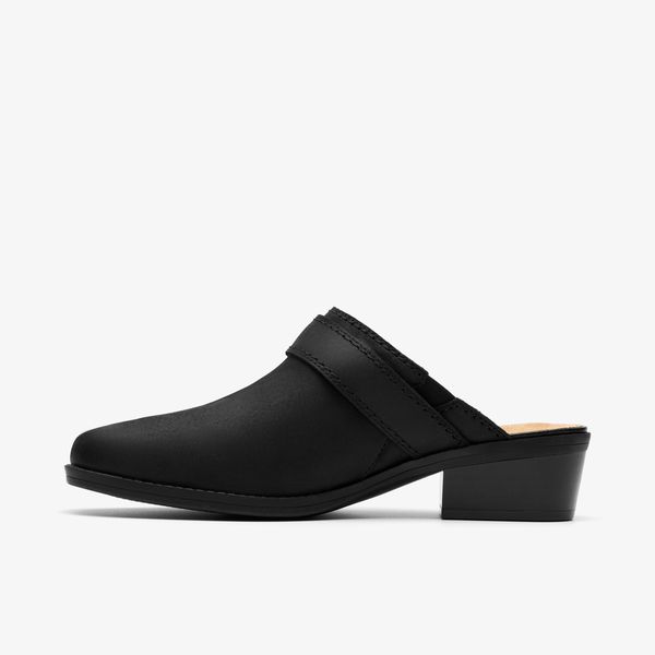 Womens Danyelle Mist Black Leather Clogs & Mules - Image 2