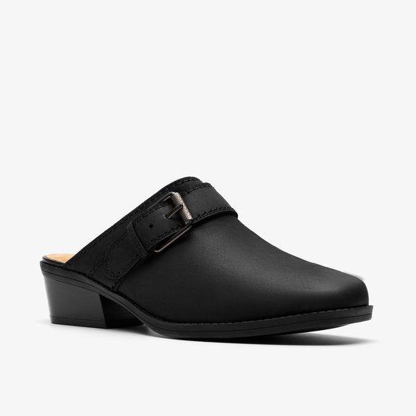 Womens Danyelle Mist Black Leather Clogs & Mules - Image 4