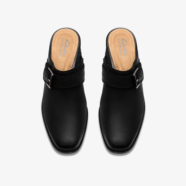 Womens Danyelle Mist Black Leather Clogs & Mules - Image 6