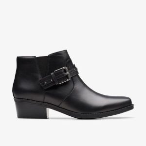 Womens Danyelle Wish Black Leather Ankle Boots