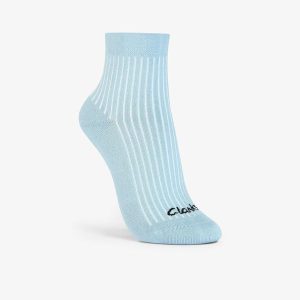 Womens Ribbed Roll Top Light Blue Socks
