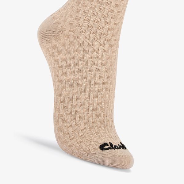 Womens Basket Weave Crew Khaki Socks - Image 2