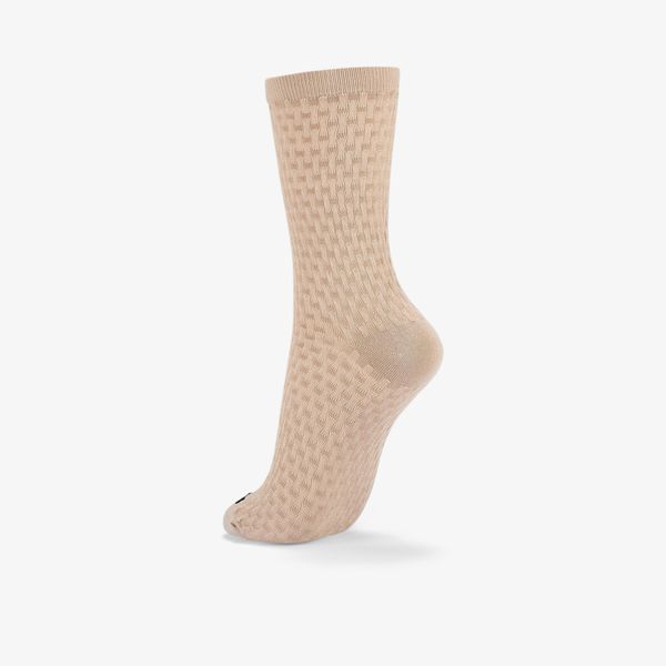 Womens Basket Weave Crew Khaki Socks - Image 3