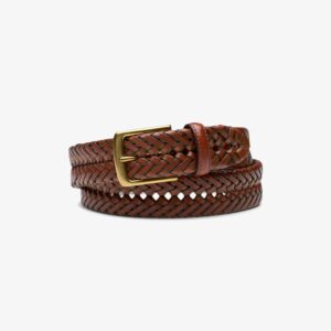 Leather Braided Belt Dark Tan